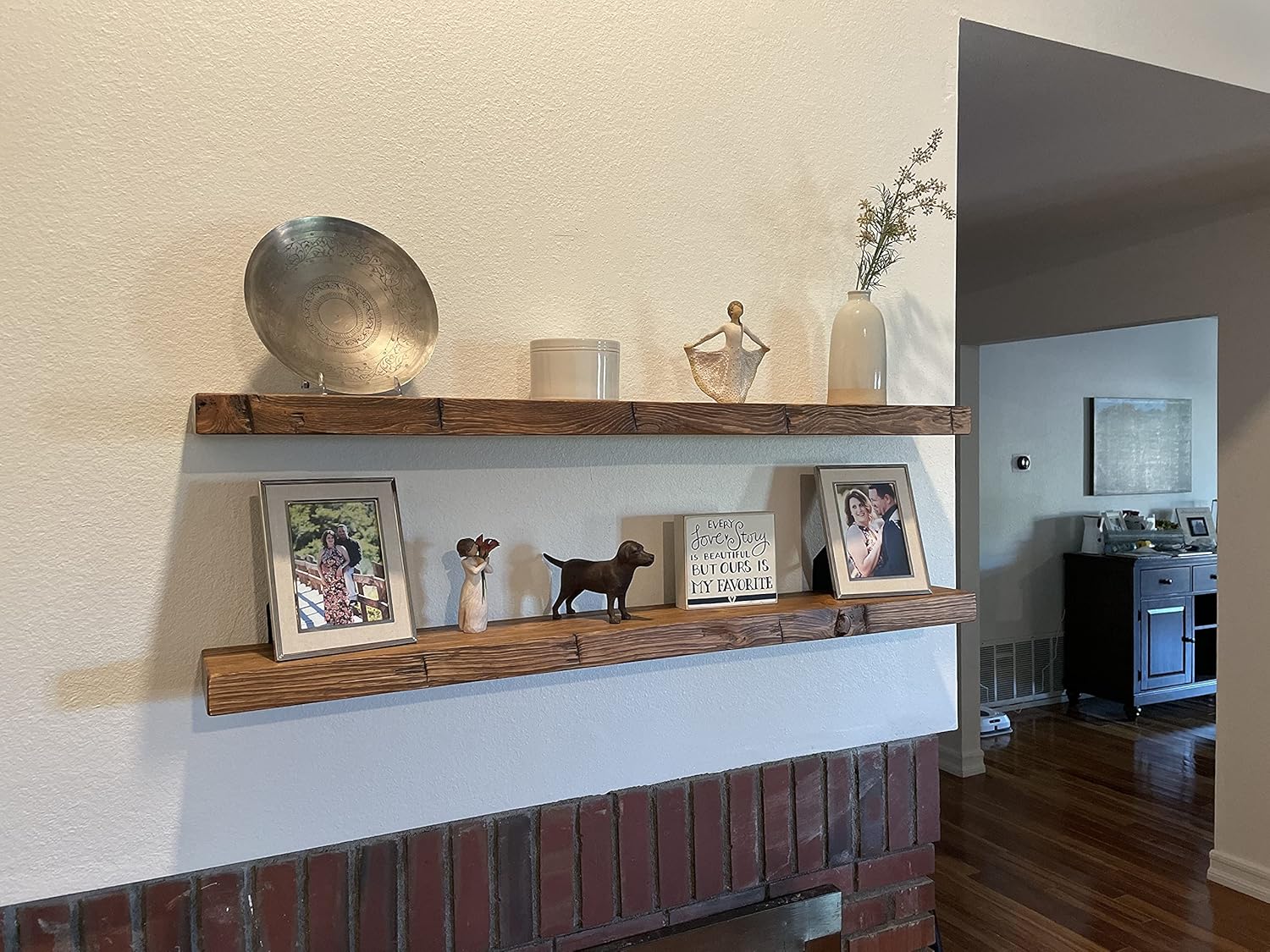 joelsantiques 48 Inch Floating Shelves - 48x11x2 in Wood Wall Shelf, Natural Wooden Home Decor for Living Room Kitchen Bedroom, Easy Hang, Hand Hewn, Medium Brown