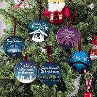Vista 7 de Karenhi 6 adornos de Navidad de Navidad de Noche Santa, adornos religiosos cristianos para árbol de Navidad, cerámica redonda de Jesús, Belén