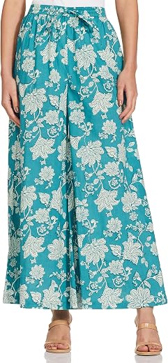 Amazon Brand - Myx Women's Relaxed Palazzo (PAG231_Teal Chintz_S_Teal Chintz)
