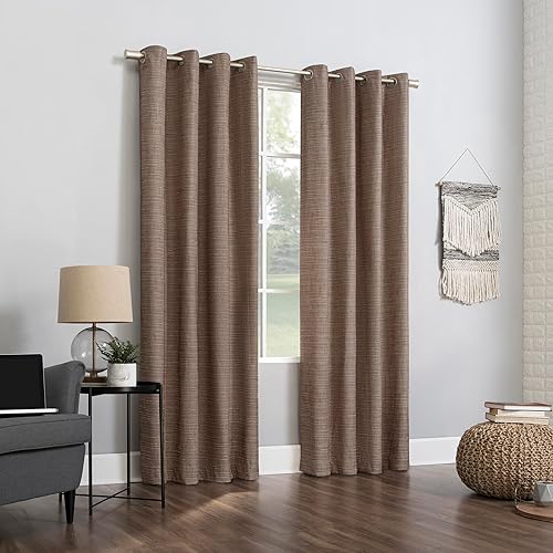 Miniatura 7 de Sun Zero - 56585 Brooks - Panel de cortina de tela de arpillera térmica 100 opaca con ojales 52 x 84 pulgadas rojo profundolino