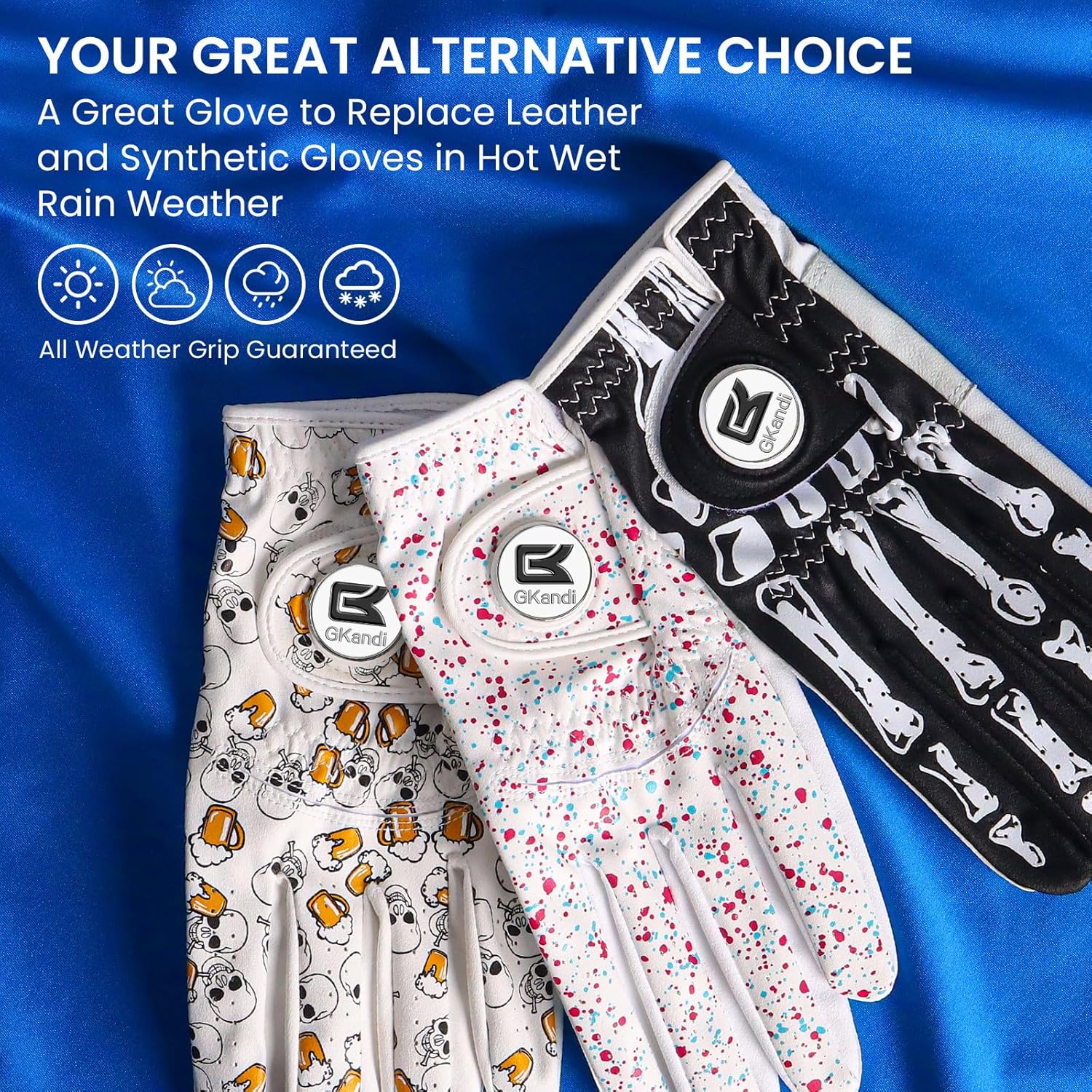 Golf Gloves Men Right Handed Golfer Left Hand Leather Stylish Value 2 Pack with Ball Marker, Mens Golf Glove All Weather Grip, Size Small Medium ML Large XL - Image 5