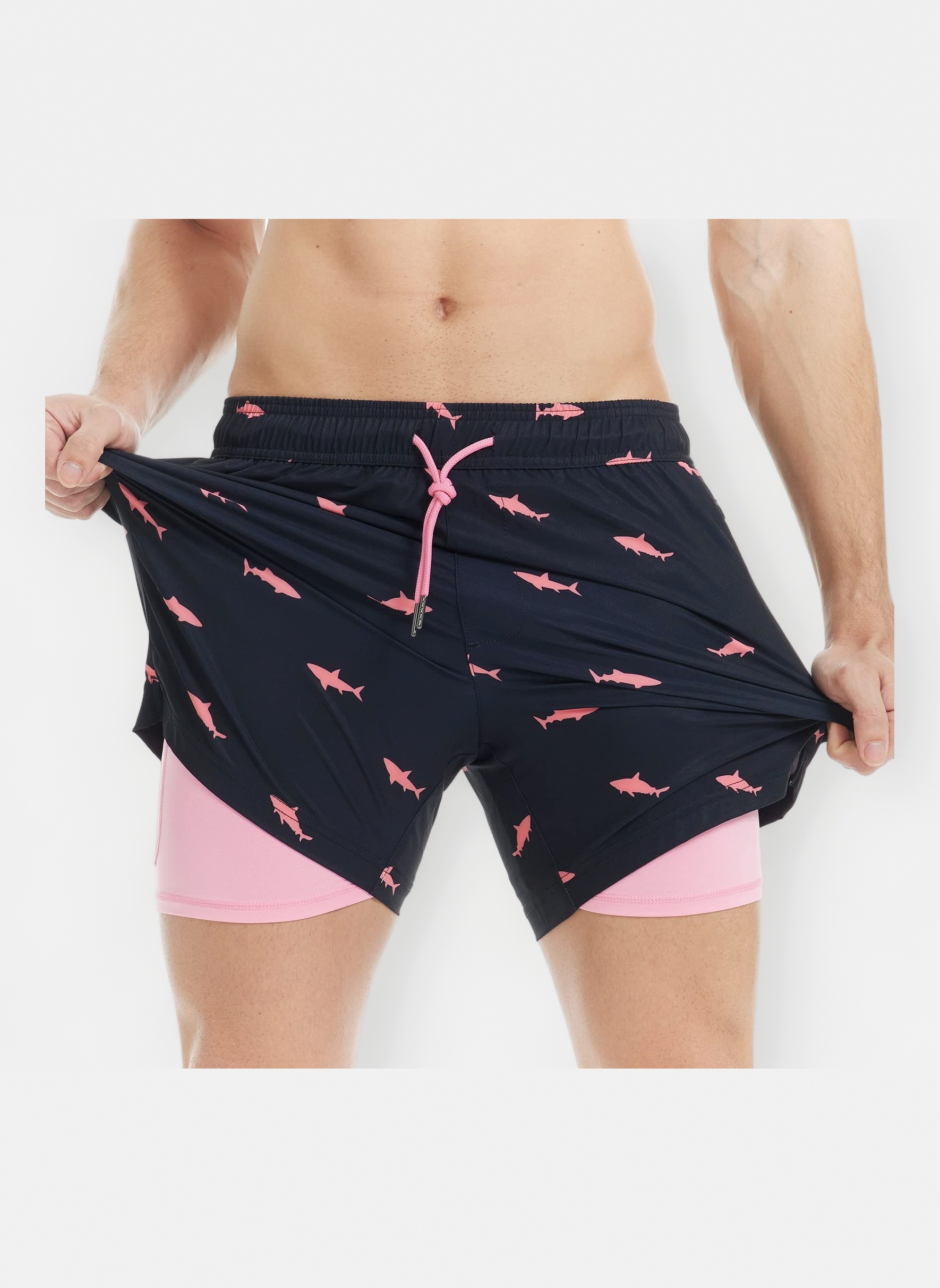 5" Mens Swim Shorts with Compression Liner 4-Way Stretch Bathing Suit Swimming Shorts 2 in 1 Men's Swim Trunks with Zipper Pockets Quick Dry