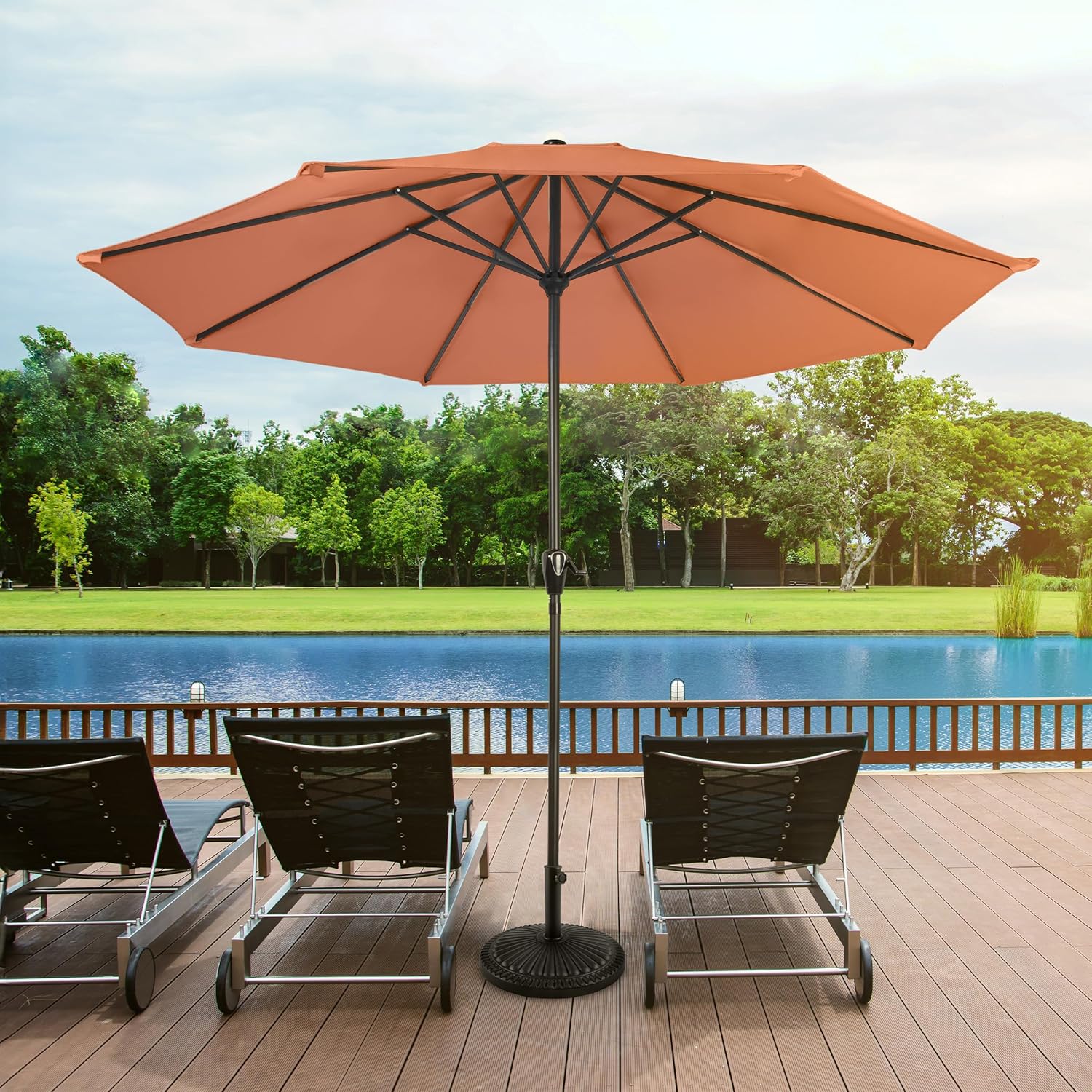 Pure Garden Patio Umbrella with Vented Canopy - 9FT Easy Crank Outdoor Umbrella for Shade - For Deck, Balcony, Porch, Backyard or Pool (Orange)