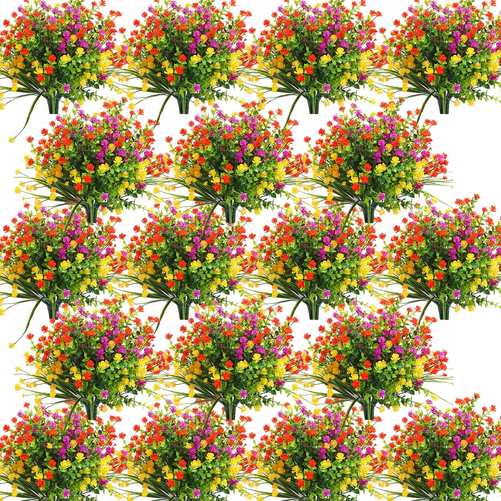 Fleurs artificielles en plastique résistant aux UV WILLBOND lot de 48 pièces en 3 couleurs