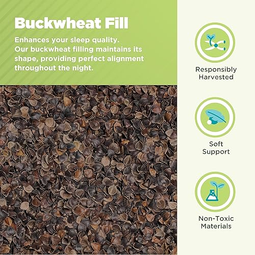 Miniatura 4 de Bean Products Almohada de trigo sarraceno  14 x 20 pulgadas  Tamaño japonés  Algodón orgánico, vegano, calidad premium  Hecho en Estados Unidos para