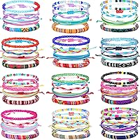 Remerry 48 Pack Handmade Friendship Bracelets - Adjustable Woven Beaded Anklets for Women Men, Colorful Stackable Party Jewelry