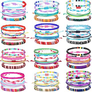 Remerry 48 Pack Handmade Friendship Bracelets - Adjustable Woven Beaded Anklets for Women Men, Colorful Stackable Party Jewelry