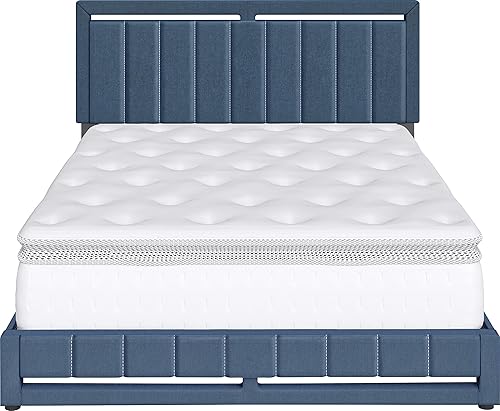 Miniatura 157 de Boyd Sleep Beaumont - Cama de plataforma tapizada con cabecero, base de colchón con 14 soportes de listones de madera, no requiere somier, piel