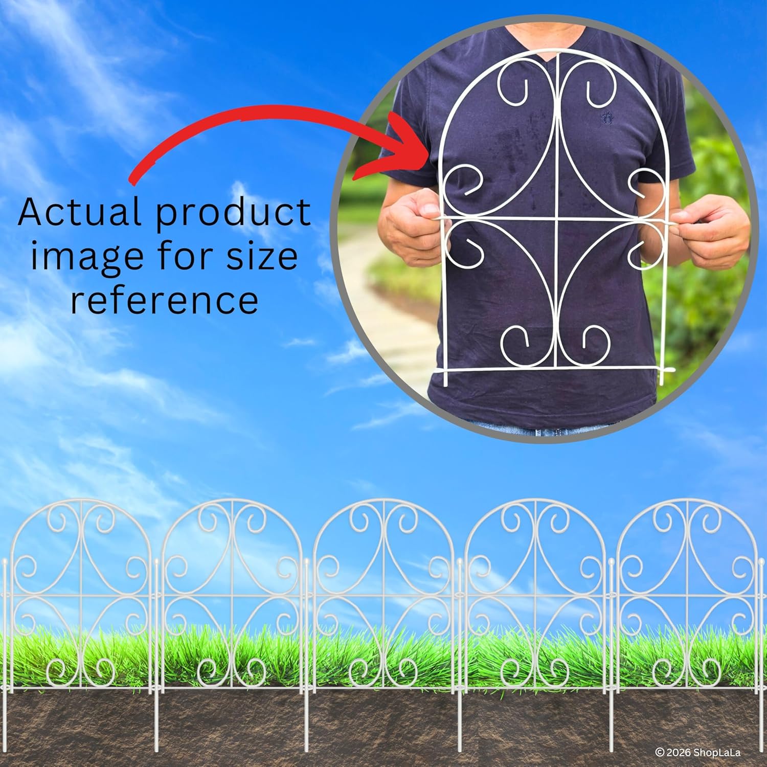 ShopLaLa Garden Fence (10 Panels) 12.5in(L) x 16.5in(H) Rustproof White Metal Decorative Curly Wire, Animal Barrier Fencing for Dogs, Flower Bed Edging Landscape Border Yard, Patio Outdoor Decor