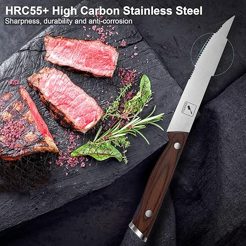 Miniatura 4 de imarku Cuchillos para carne, juego de 6 cuchillos de carne dentados, juego de cuchillos japoneses de acero inoxidable de alta calidad con caja de