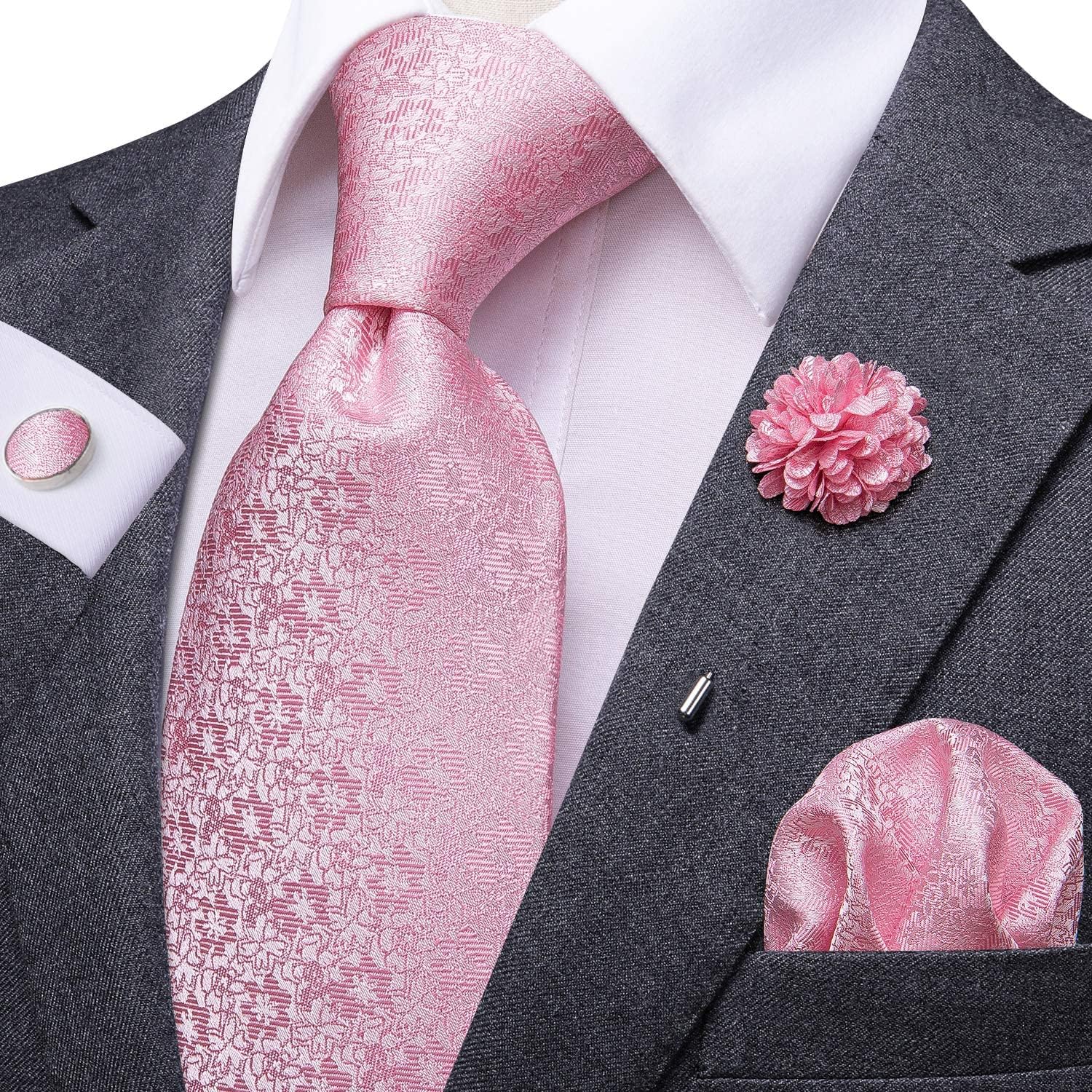 Hi-Tie Lot 5 Pcs Gift Box Mens Tie Set Necktie with Pocket Square Cufflinks Silk Neck Tie Collection
