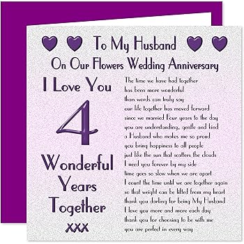 My Husband 4th Wedding Anniversary Card Keyring Fridge Magnet Present On Our Flowers Anniversary 4 Years Sentimental Verse I Love You Amazon Co Uk Office Products