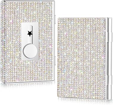 Bling Business Card Holder for Women Rhinestone Thumb Drive Business Card Case Diamond Alloy Portable Business Card Holders Wallet Slide out Card Case with 10 to 18 Cards Capacity