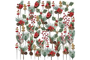 42 Pack Christmas Wreath Decorations Picks: Artificial Berry Stems, Pine Cone Picks, Leaves Picks