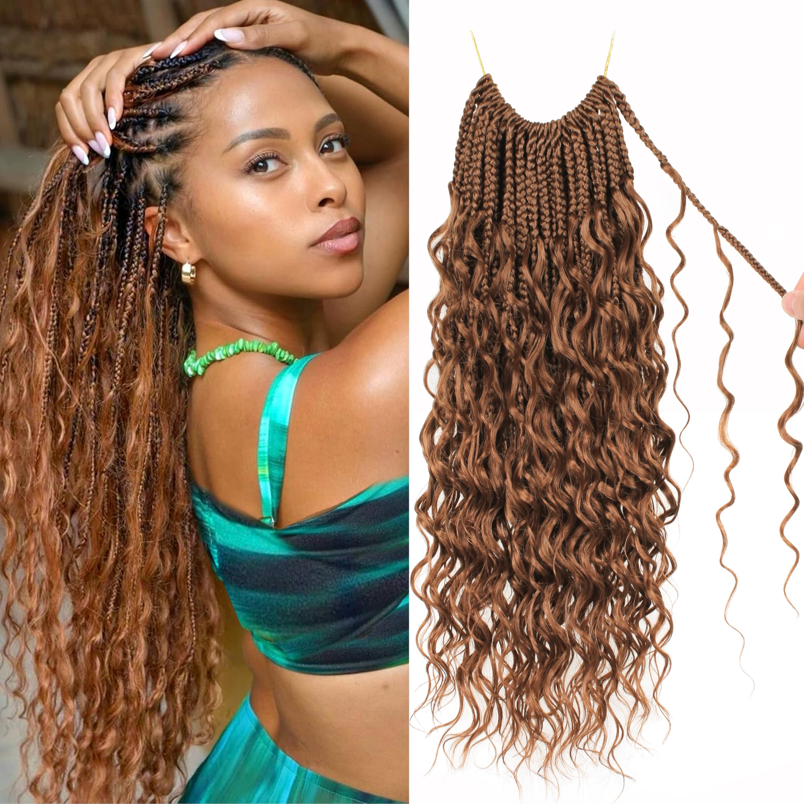 Goddess Box Braids Crochet Hair 18 inch Pure Protein Fiber Close to Human Hair 8 packs Boho Crochet Braids for Black Women Pre looped Bohemian Box