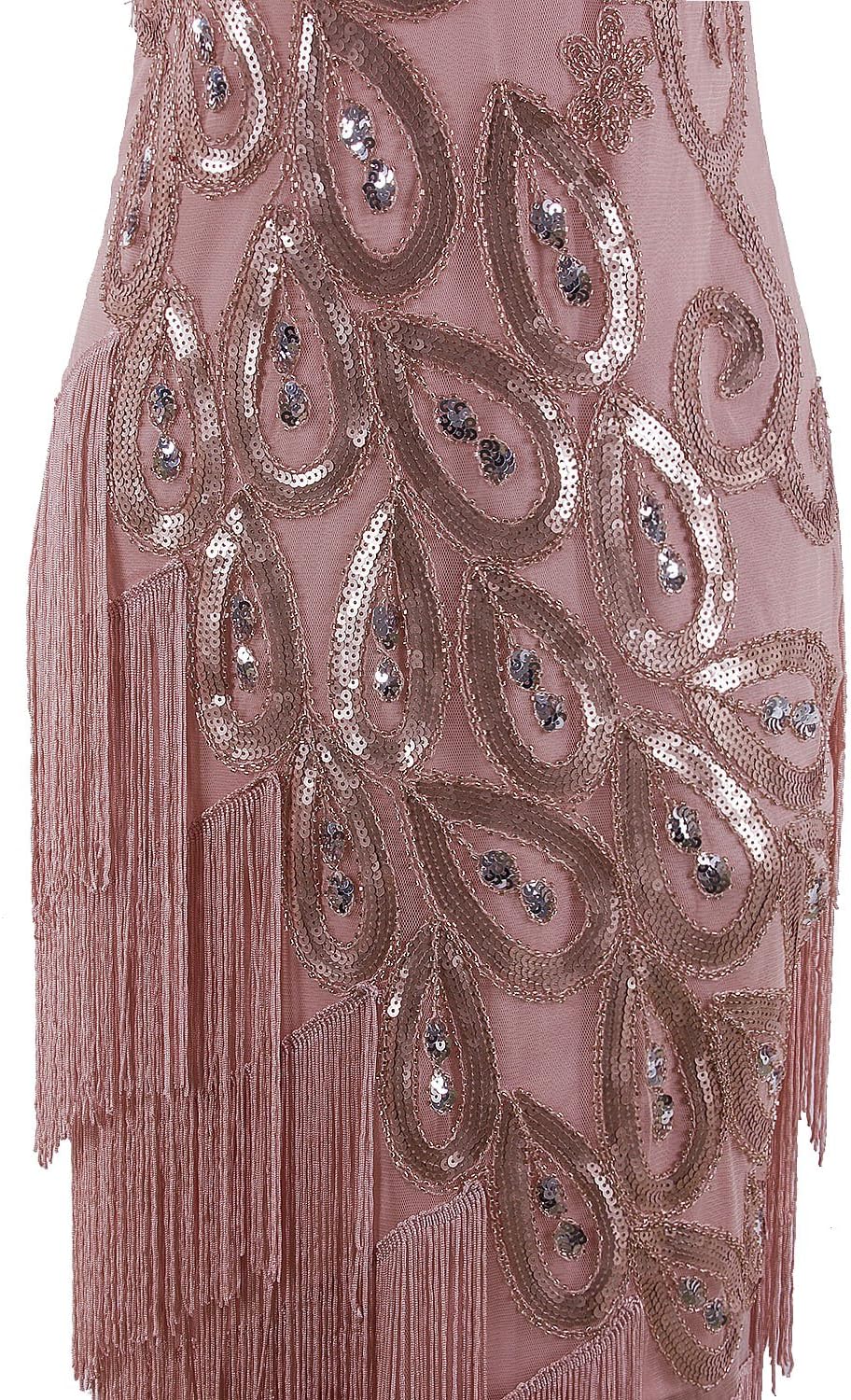 VIJIV Women's Vintage 1920s Style Peacock Sequin Roaring 20s Gatsby Party Flapper Dress - Image 5