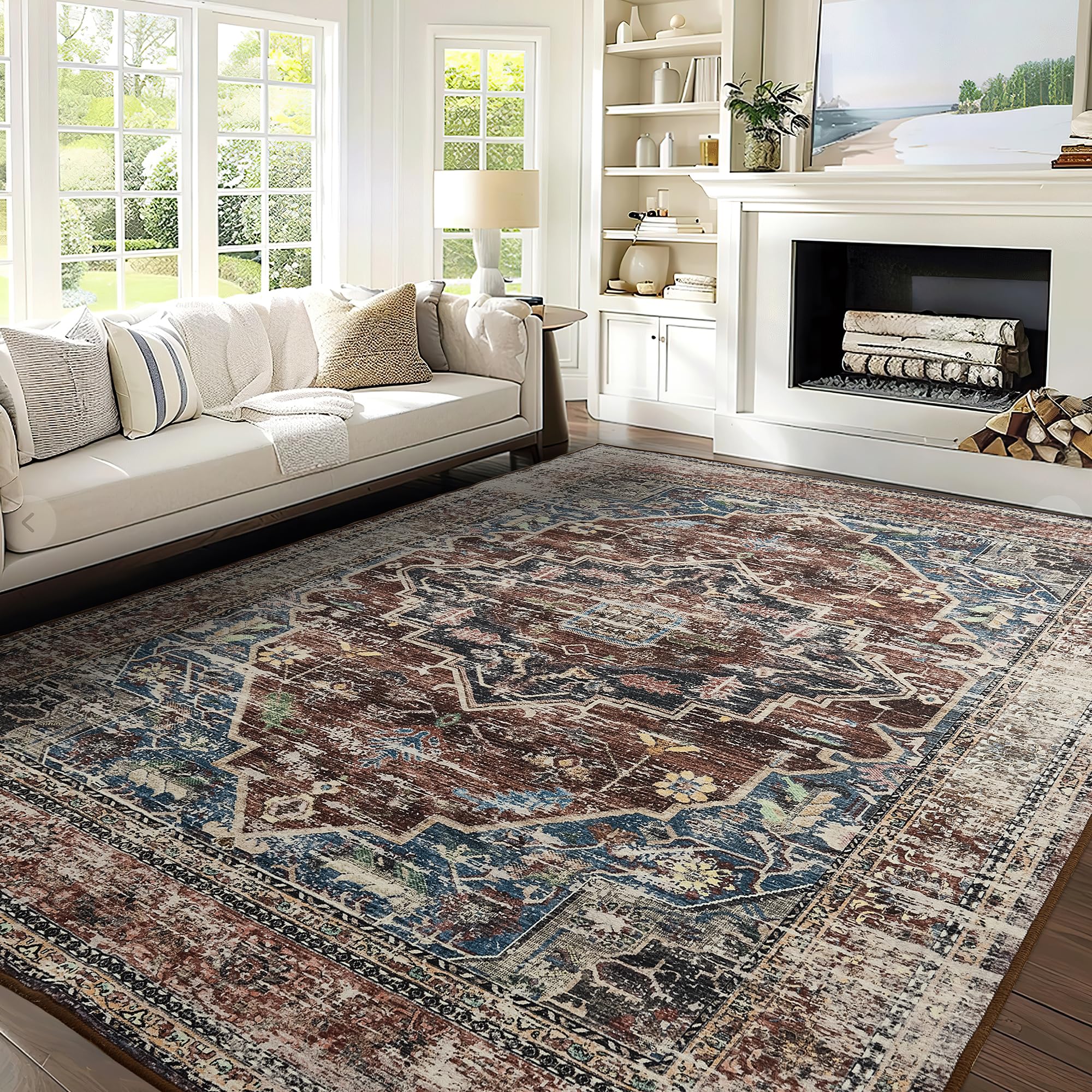 PONY DANCE Alfombra Salon Antideslizante y Lavable con Motivos Geometrico Estampada Alfombra Pelo Corto Pie de Cama Rectangular para Domitorio Pasillo Entrada Casa,160x230cm,Rojo