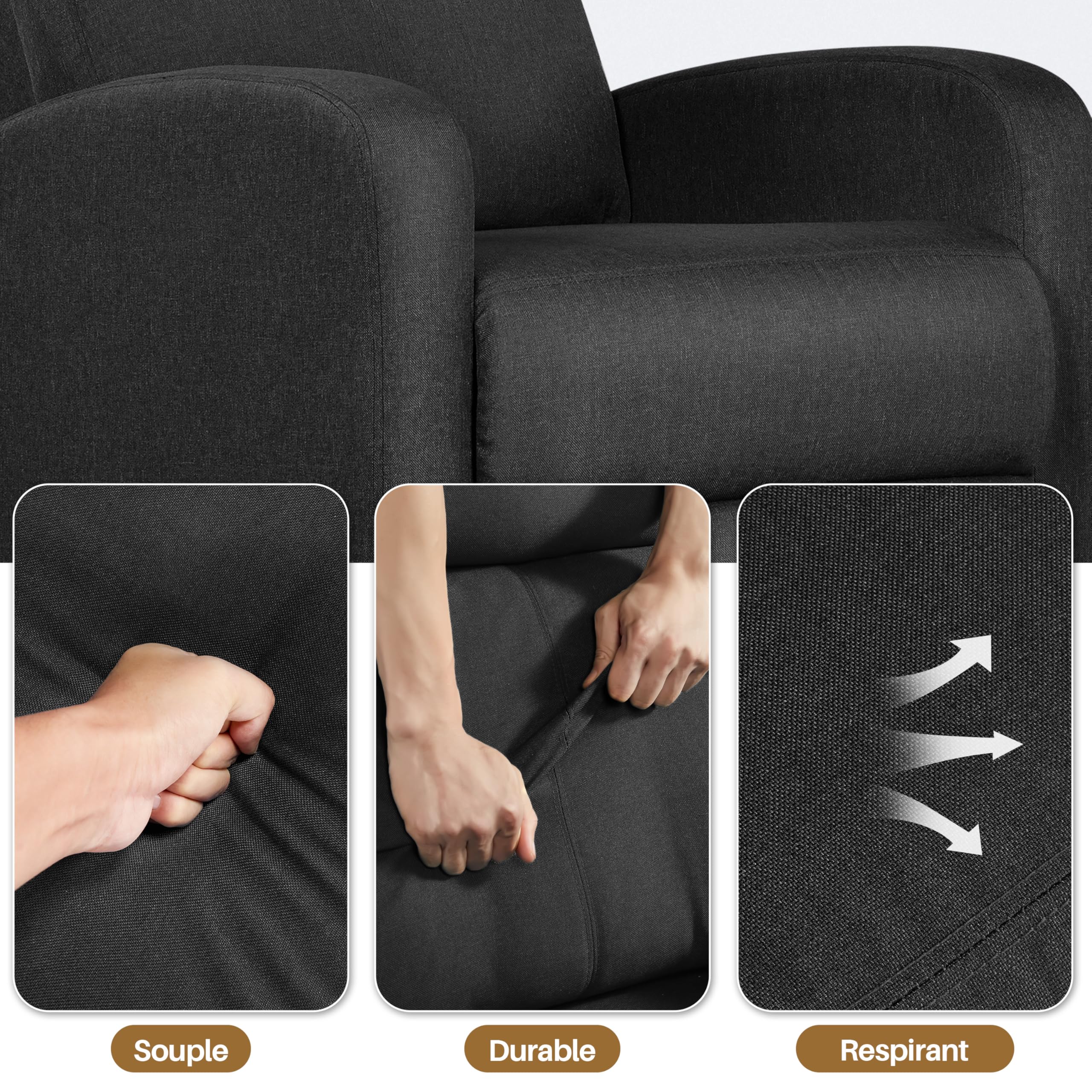 Yaheetech Fauteuil de Relaxation Chaise de Détente Siège de Canapé Fauteuil Relax/Chambre à Coucher/Home Cinéma Noir/Tissu
