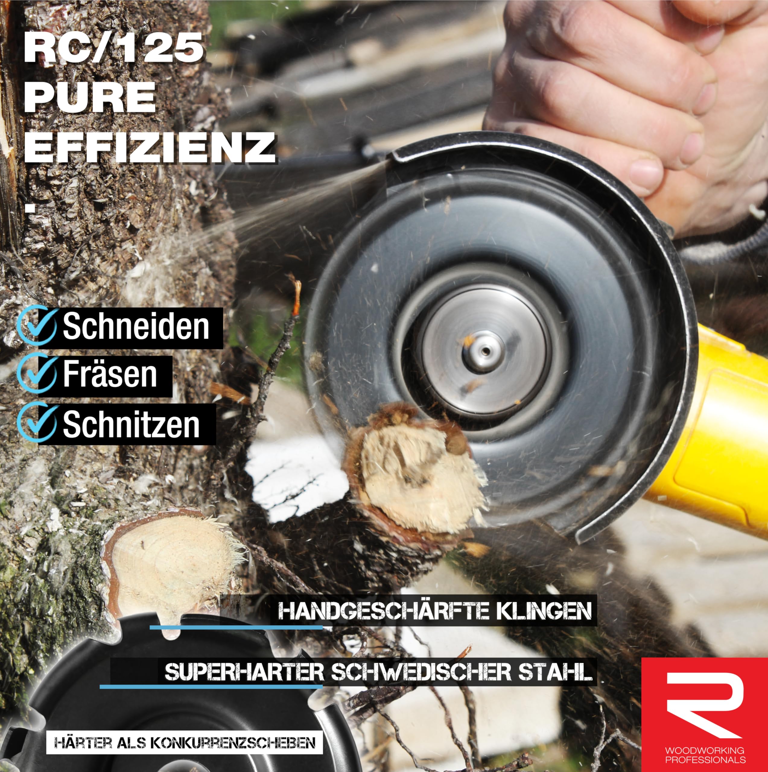 ROTAREX Profi-Schnitzscheibe für Holz (Hart und Weich) - Holschnitzscheibe aus Schwedischer Hartstahl - Ø 125 mm x 22,2 mm