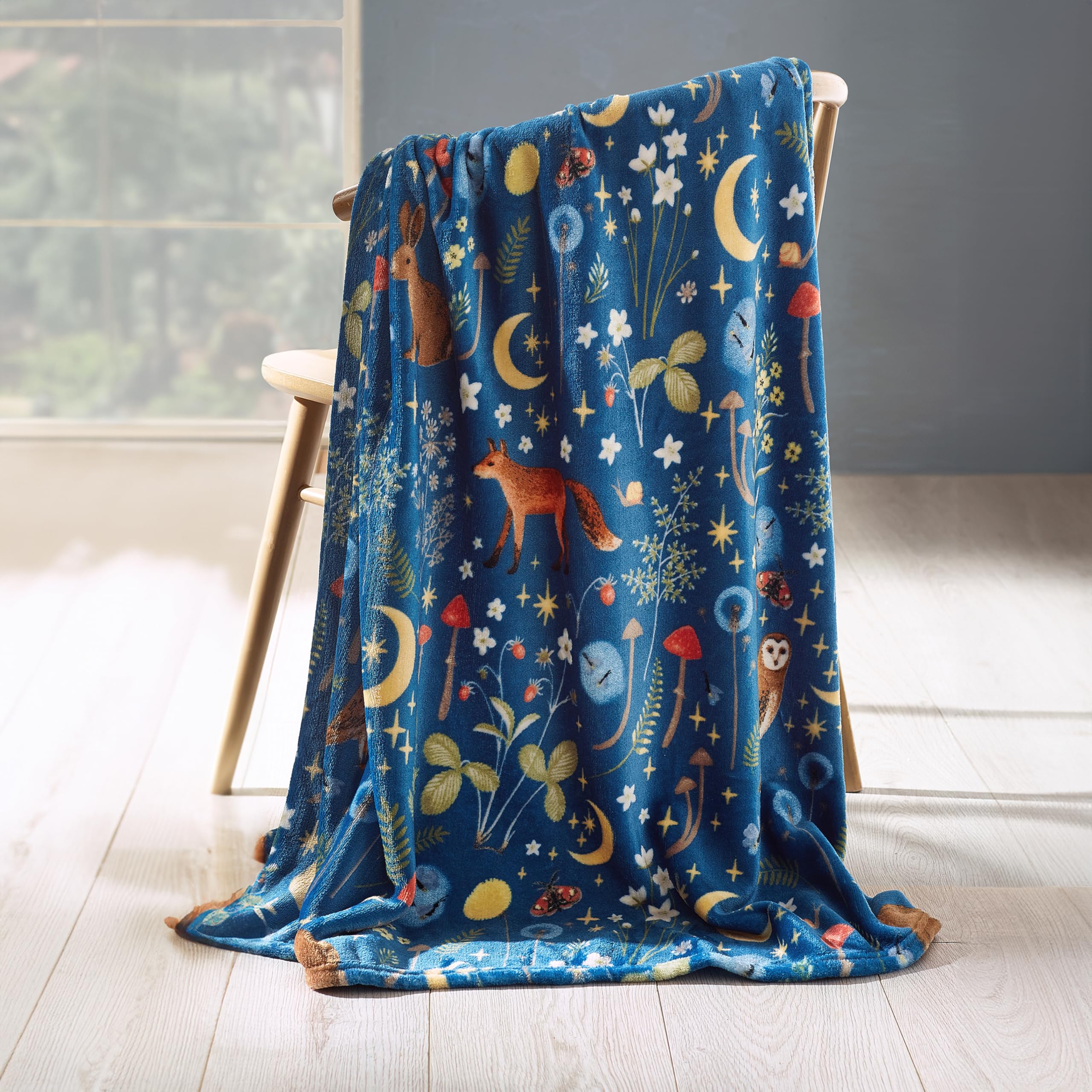 Catherine Lansfield Unisex Navy 'Enchanted Twilight Animals' Cosy Fleece Blanket Throw In | Size: 130Cm X 170Cm
