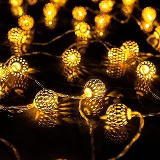 Dazzle Bright Diwali String Lights, 50 LED 16 FT Battery Powered Moroccan Golden Globe with 8 Modes, Waterproof Christmas Lights Decorations for Indoor Outdoor Home Xmas Tree