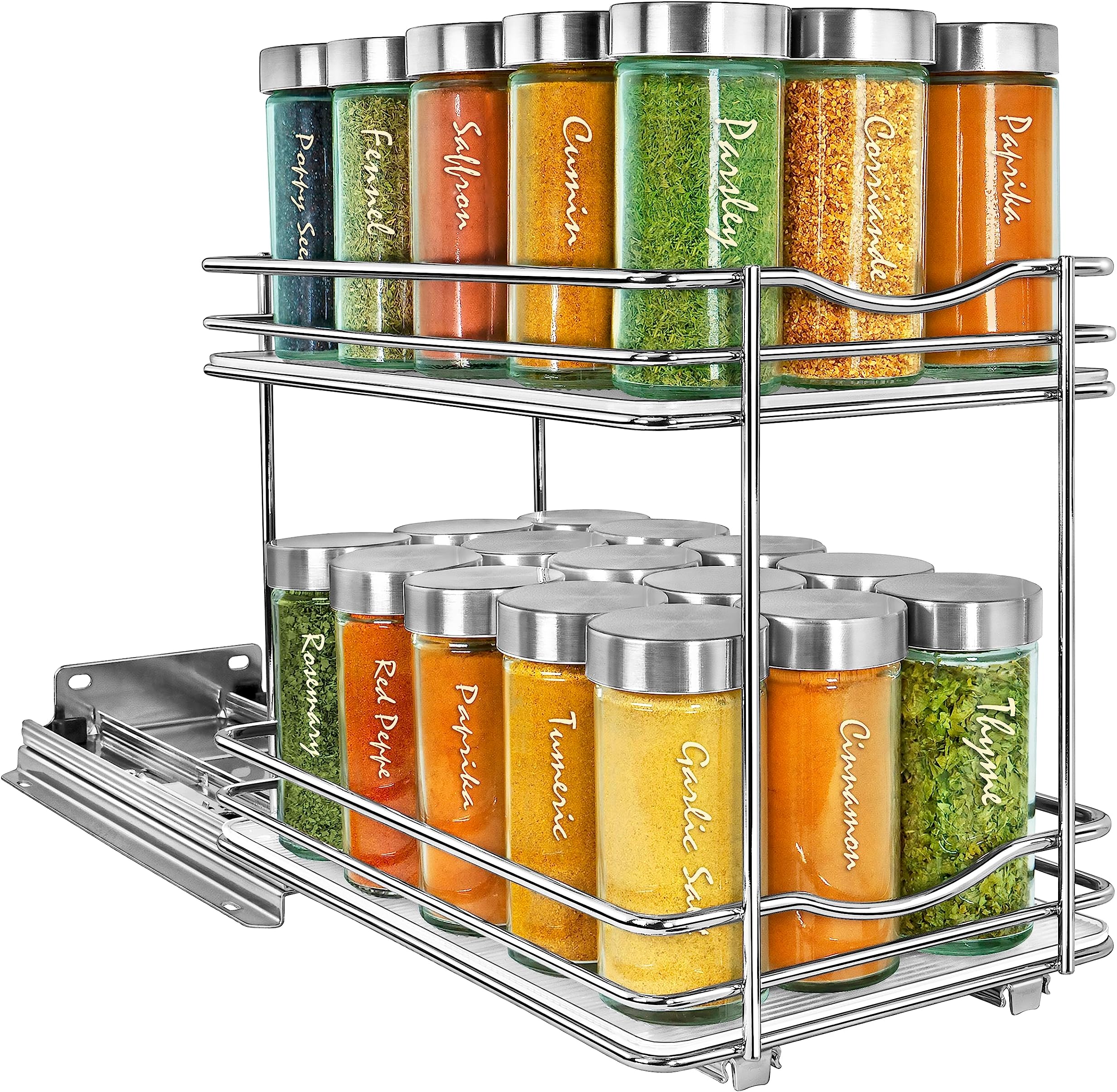 LYNK PROFESSIONAL® Pull Out Spice Rack Organizer for Cabinet - Lifetime Limited Warranty - Slide Out Rack - 6-1/4 inch Wide Sliding Spice Organizer Shelf - Double - Chrome