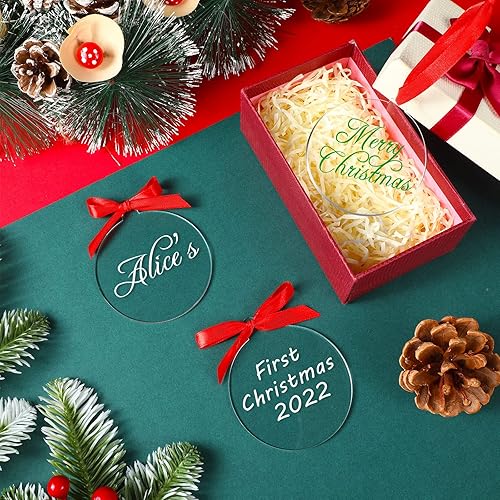 Miniatura 6 de Adornos de acrílico transparente de 3 pulgadas en blanco, adornos redondos en blanco para manualidades con cintas, adornos de árbol de Navidad (75