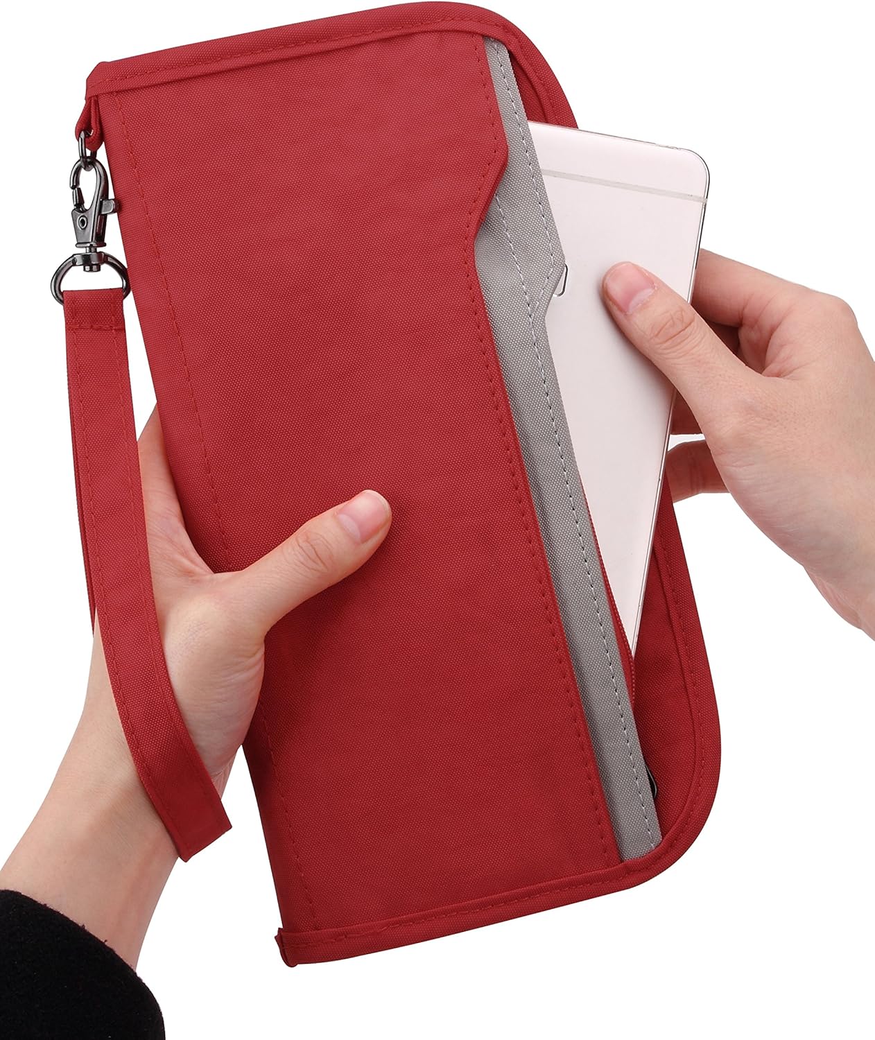  | Zoppen RFID Travel Passport Wallet for Women & Documents Organizer Zipper Case with Removable Wristlet Strap, Poppy Red | Passport Wallets