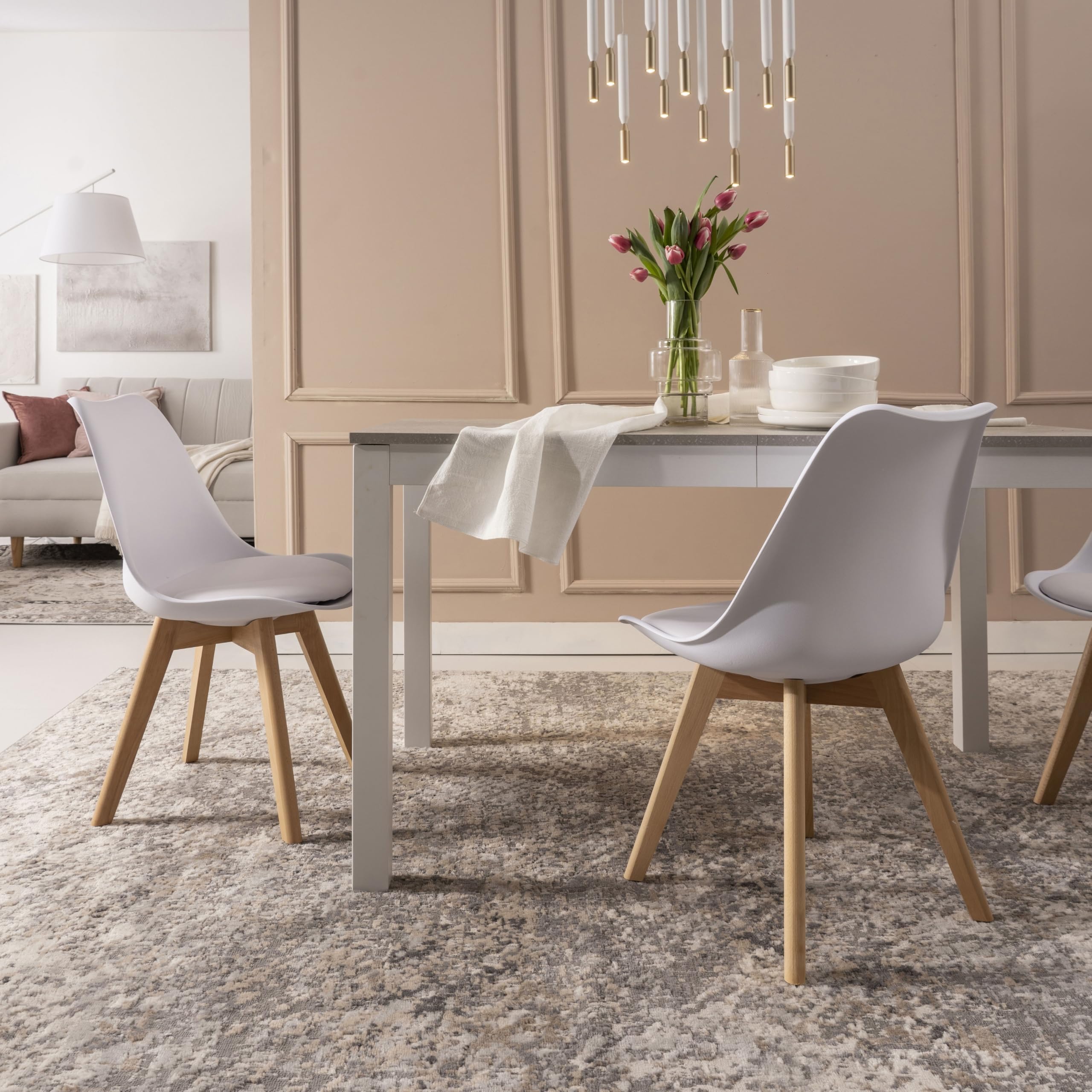 Norbe | Sedia da Sala da Pranzo o Ufficio con gambe in legno di faggio e morbido cuscino di ecopelle |Dim: 50x48x 82 H cm (Bianco, 1)