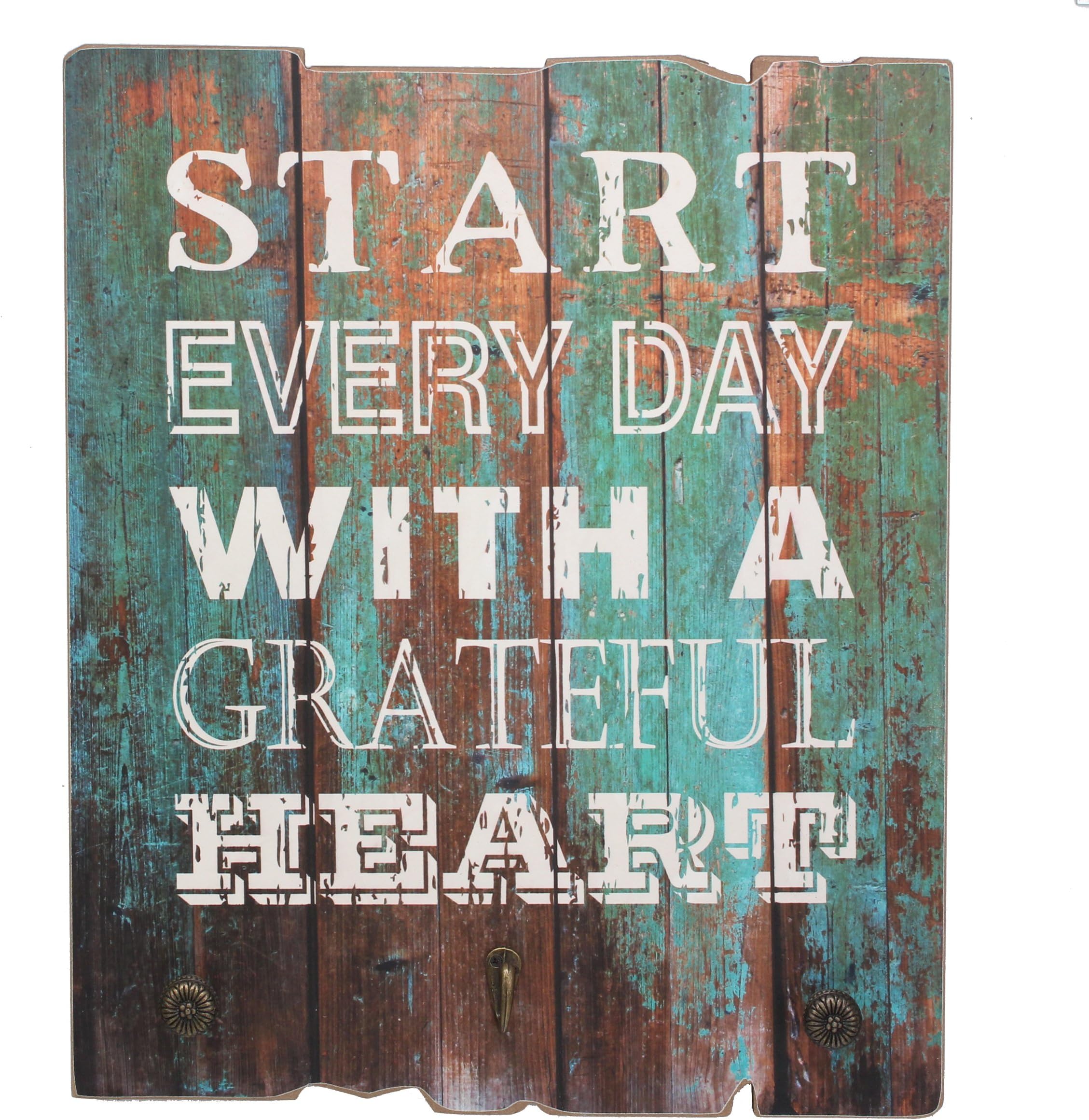 Stonebriar Grateful Heart Wood Wall Decor with Hooks