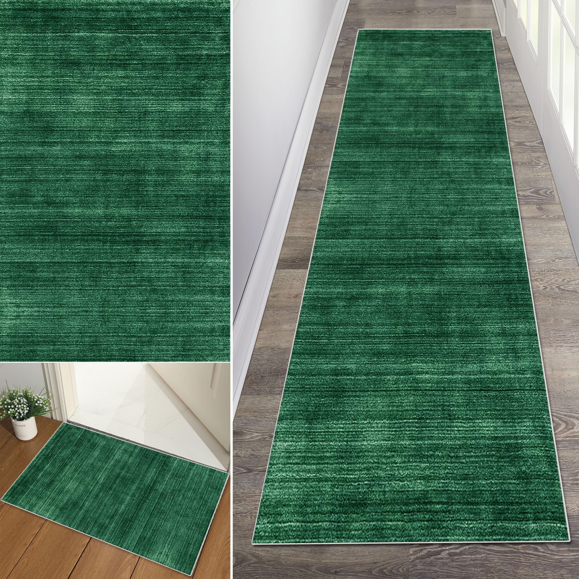Tapis de couloir 90x400 cm vert abstrait lavable et antidérapant
