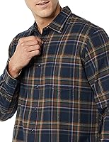 Vista 65 de Yaxa Essentials Camisas de franela de manga larga para hombre, corte ajustado, a cuadros con botones
