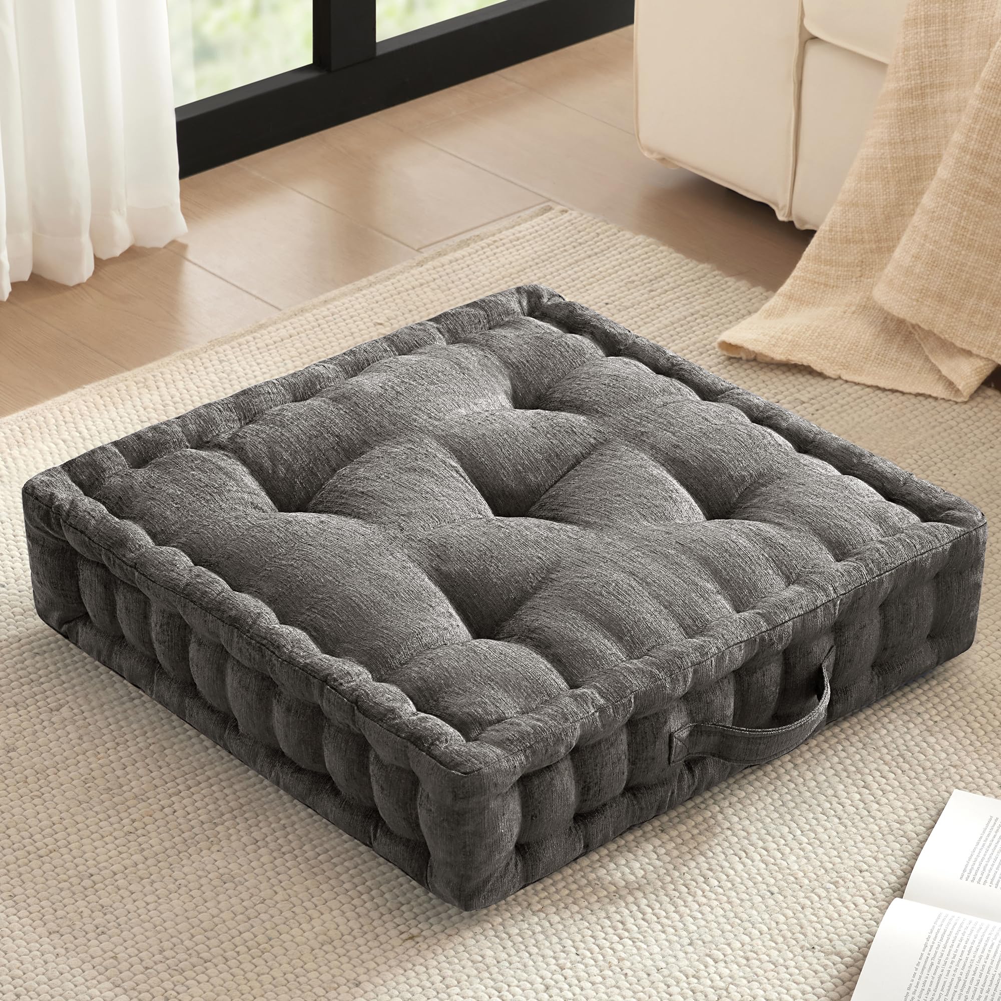 Intelligent Design Intelligent Design Floor Pillow, Cushion for Meditation, 24x24 Charcoal, Square Charcoal With Handle, 24"W x 24"L x 5"H