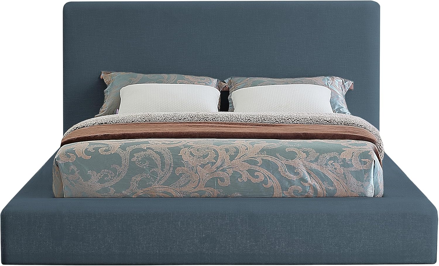 Meridian Furniture DevinNavy-K Devin Collection Modern | Contemporary Bed with Luxe Linen Textured Fabric, 92.5" W x 97" D x 45" H, Navy, King Bed