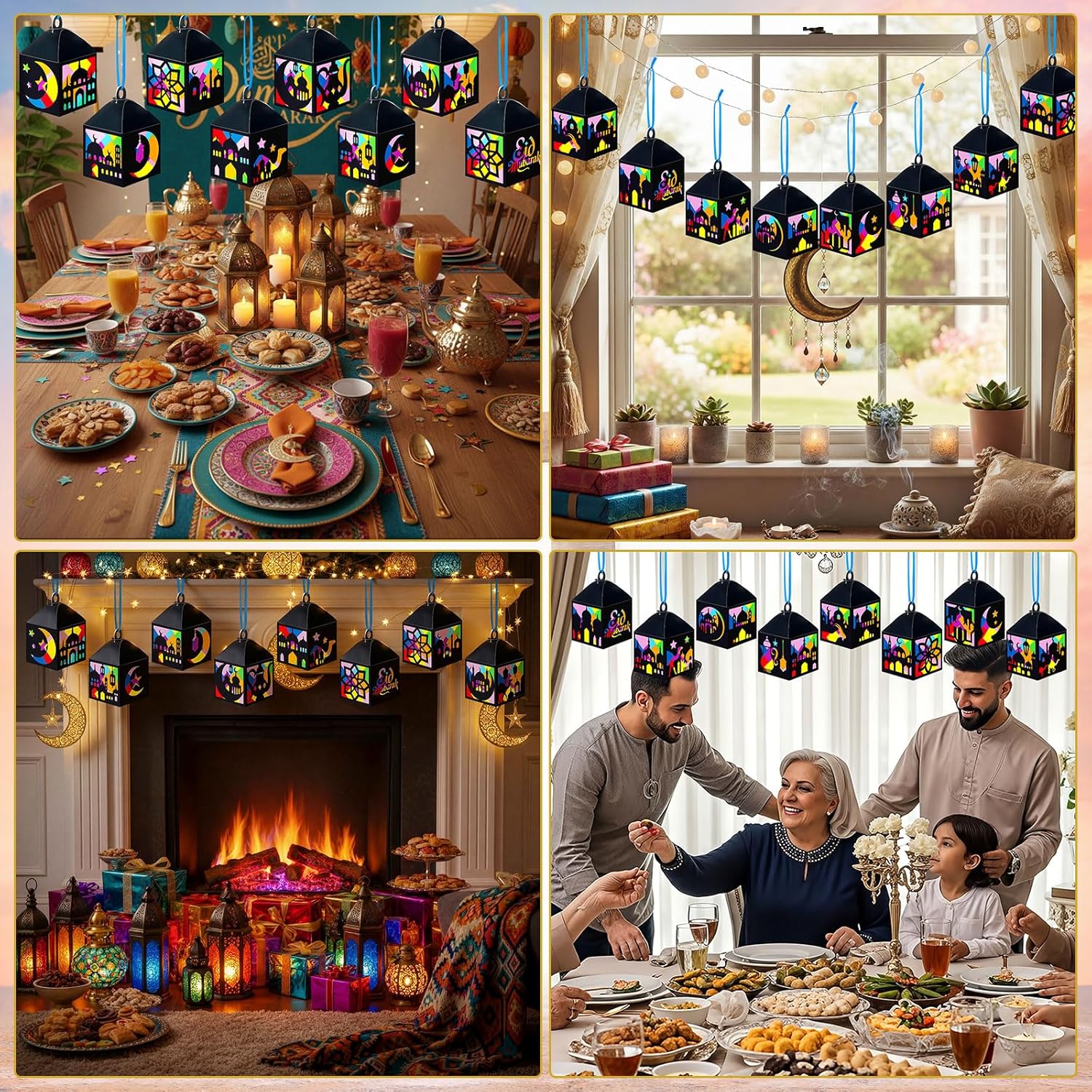 Gersoniel 24 Set Eid Mubarak Crafts Ramadan Suncatchers Tissue Paper Craft Kit DIY Lanterns Craft Ornaments Hanging Decorations for Eid Al-fitr Activities Party Decor Gifts Favors Supplies - Image 6