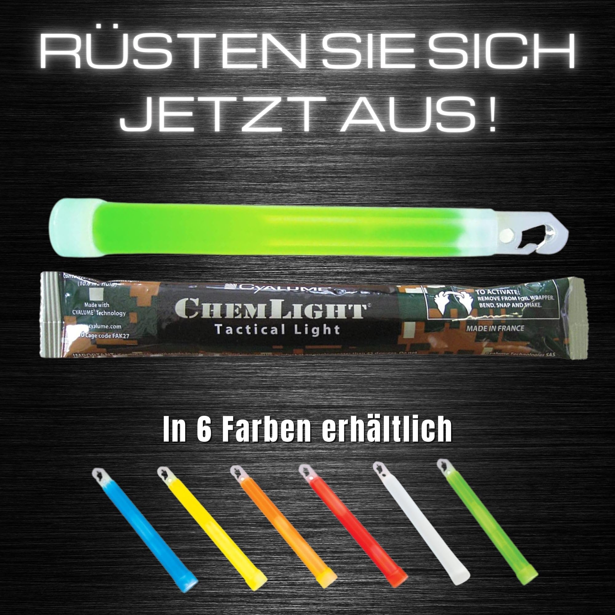 Cyalume Bâton lumineux vert militaire ChemLight Lightsticks 15cm, Light Sticks très lumineux avec durée de 12 heures (Boite de 10)