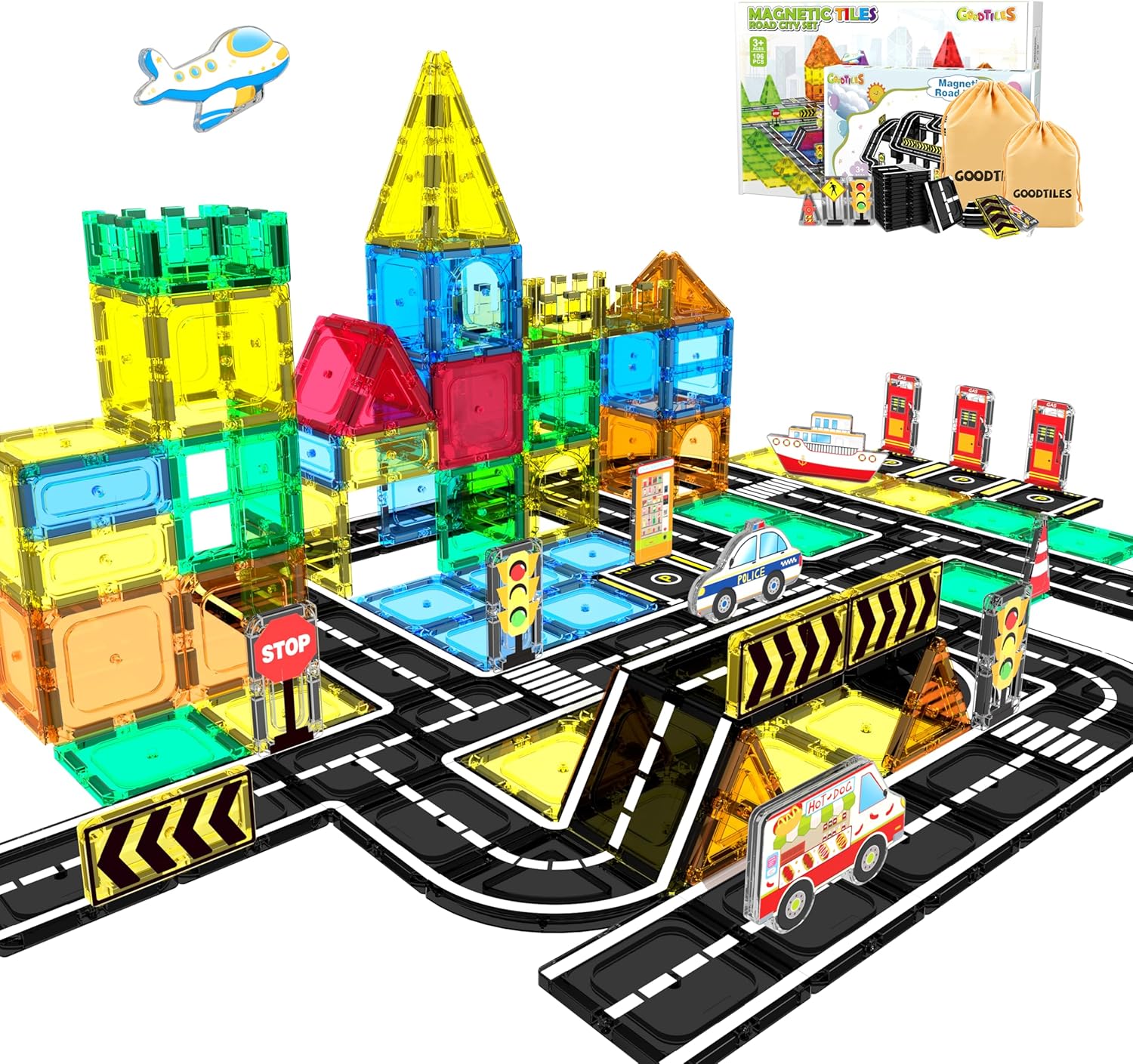 138Pcs Magnetic Tiles Road Set