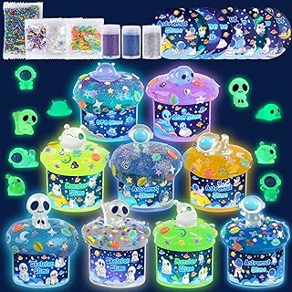 Galaxy Adventure Glow-in-The-Dark Slime Kit 9 Pack - Space Slime with Astronaut, Alien & UFO Charms, DIY Sensory Toys, Slimes Party Favors for Kids, Birthday Halloween