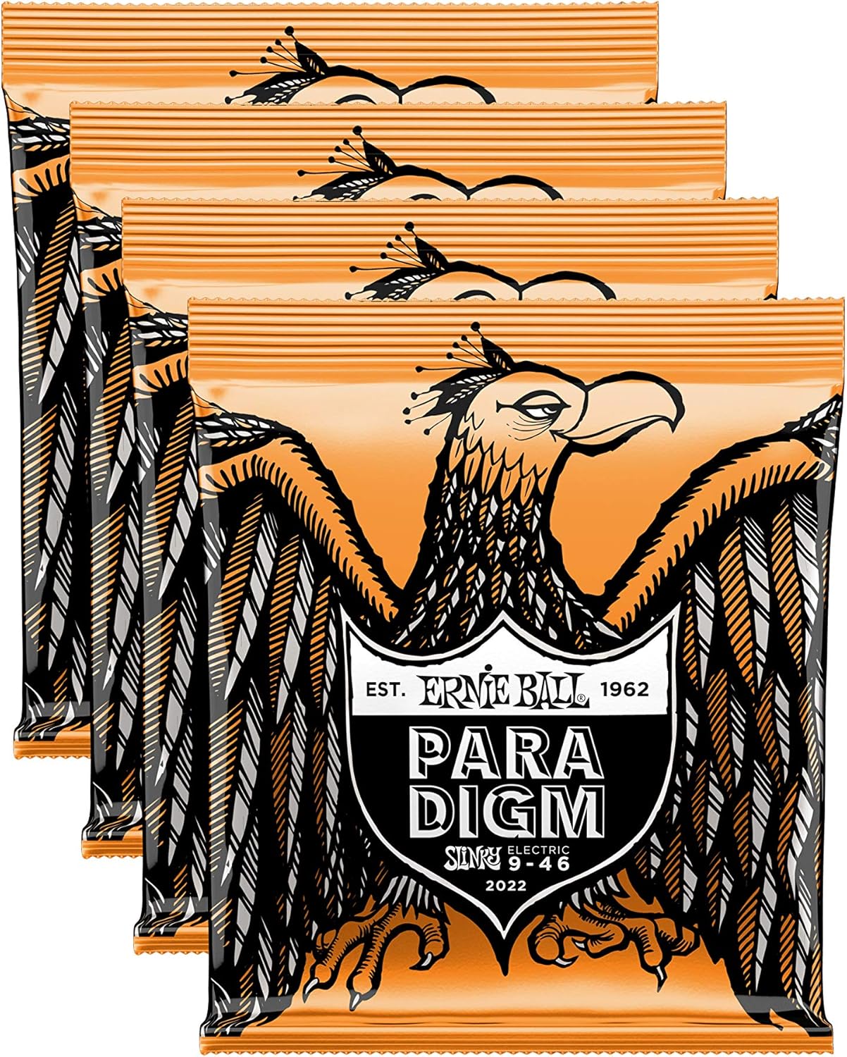 4 PACK Ernie Ball 2022 Paradigm Electric Guitar Strings Hybrid Slinky Single Set 9-46