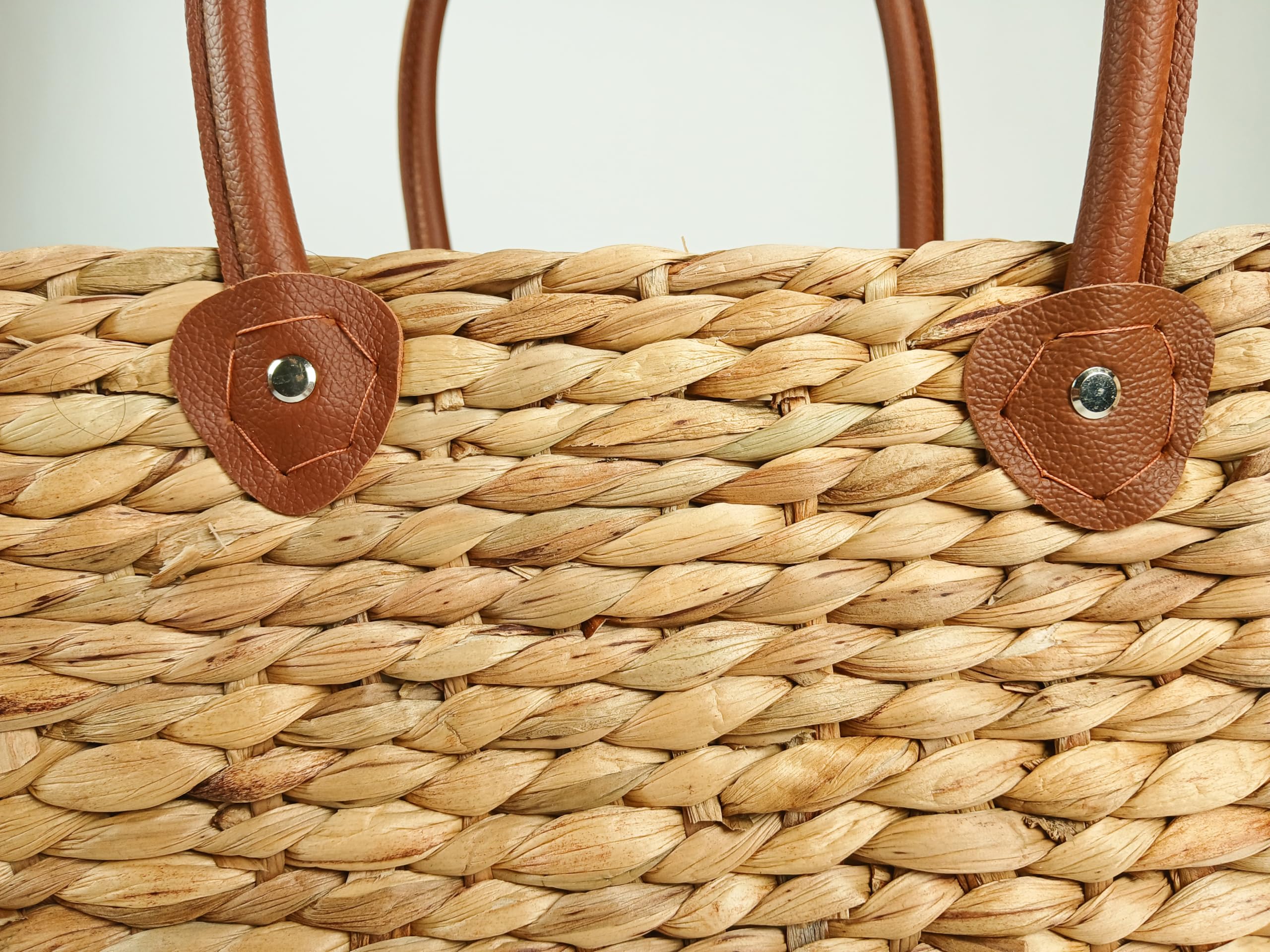 Kobolo Tasche Korbtasche Set aus Wasserhyazinthe Kunstlederhenkel eckig