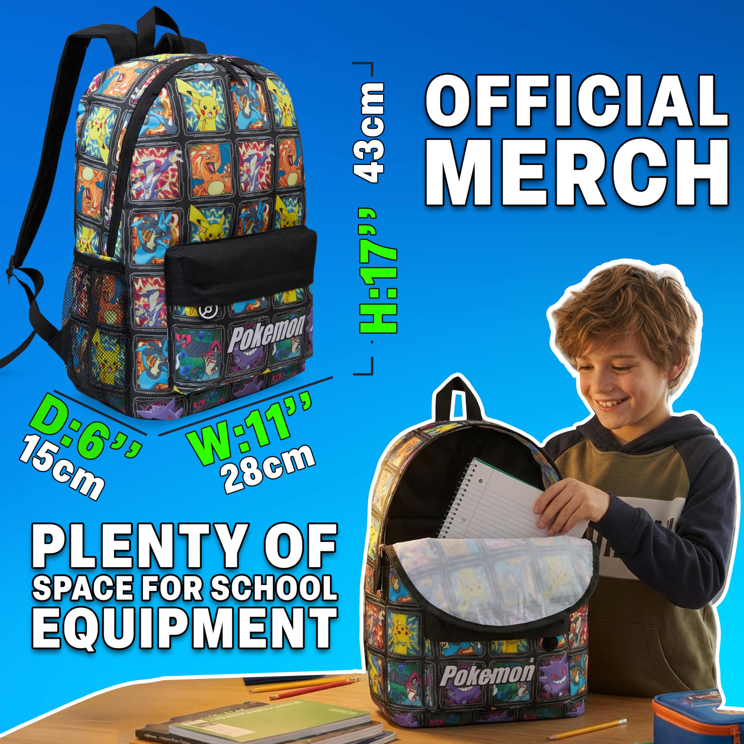 Get Trend Pokemon Card Sac a Dos Enfant Garcon avec Gourde, Grand Fermeture Eclair Cartable et sans BPA Gourde Sport 500ml, Cadeau Garcon (Multi Pokemon)