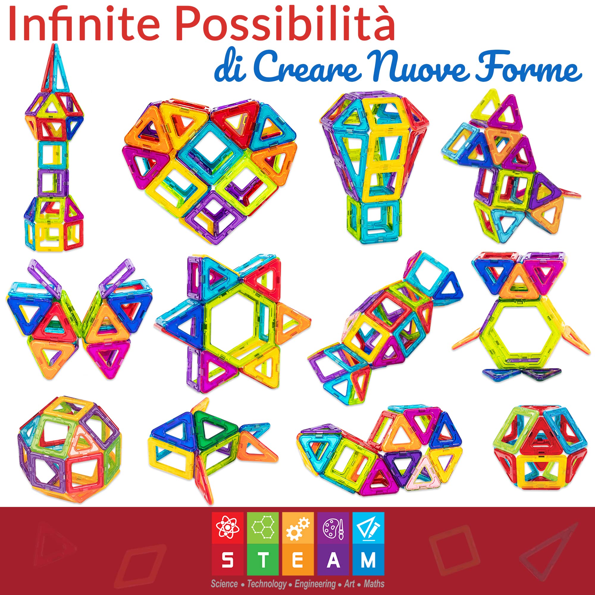 Limmys Magnetic Building Blocks – Unique Magnetic Tiles Construction Toys for Boys and Girls – STEM Educational Toy (42 Pezzi)