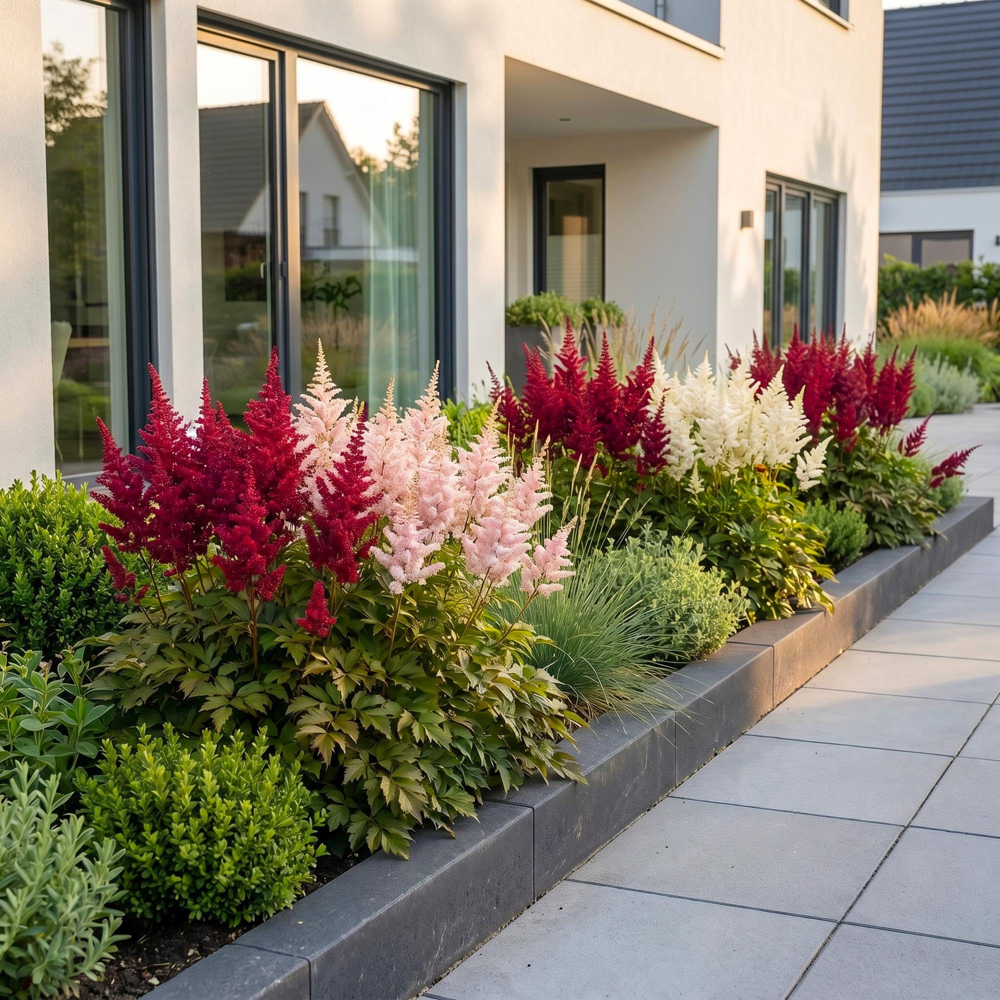 Green boutiQ - Stauden - Astilbe Tricolour - Prachtspirea - Schatten - Lila - Rosa - Weiß - 12 Pflanzen - Topf 11cm - Höhe 15-25cm