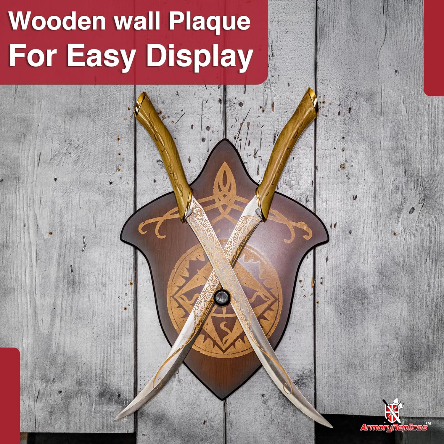 Armory Replicas™ Elven Warrior Twin Blade Set – Stainless Steel Dual Knives with Decorative Handles, Display Plaque
