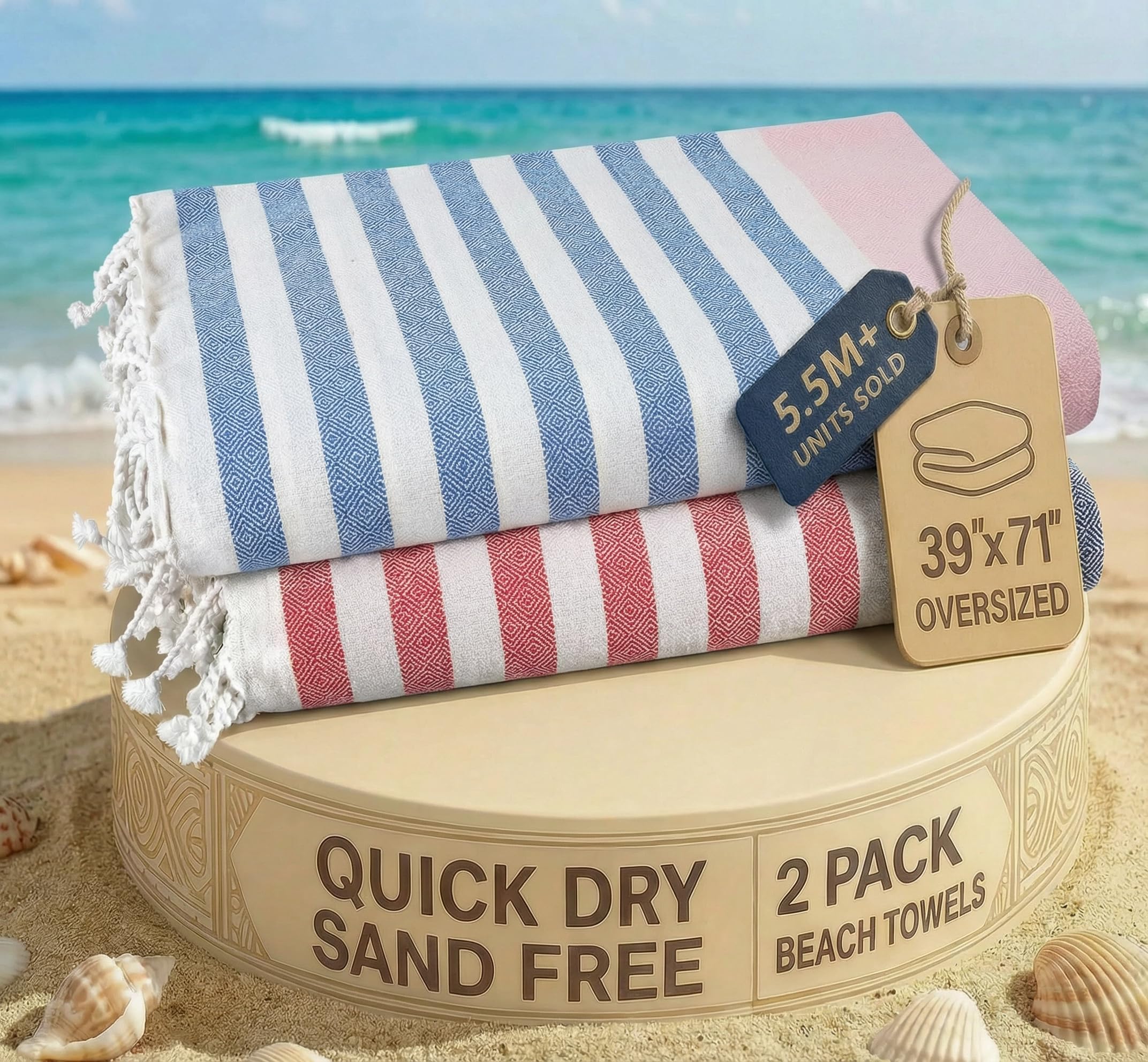Lane Linen Women's Stripe 1 Extra Large Beach Towel, 2 Pack Beach Towels Oversized, Pre-Washed, No Shrink, Quick Dry Pool Towels, Stylish Light Beach Towel For Absorbent & Sand Free Towel, 39"X71" - Stripe
