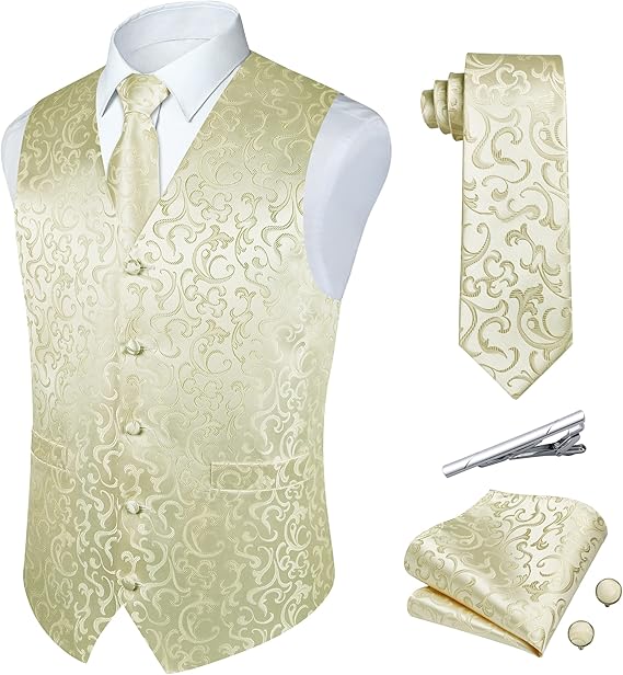 YALLET Jungen Weste Set - 5-teilig Mit Krawatte & Fliege - Paisley Muster