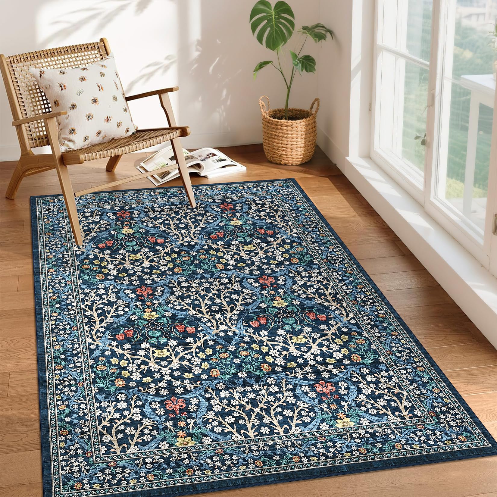 GarveeHome 4x6 Washable Area Rug for Living Room Floral Large Entryway Kitchen Rug Non Slip Ultra Soft Stain