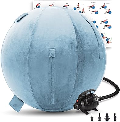 Husband Pillow Exercise Ball Case Cover Only - 85cm/40in, Sky Blue Mirco Plush Soft Cover For Yoga, Pilates, Fitness Balance Stability, Office Ball Chair Seat. Soft & Slip Resistant, Pro Guide