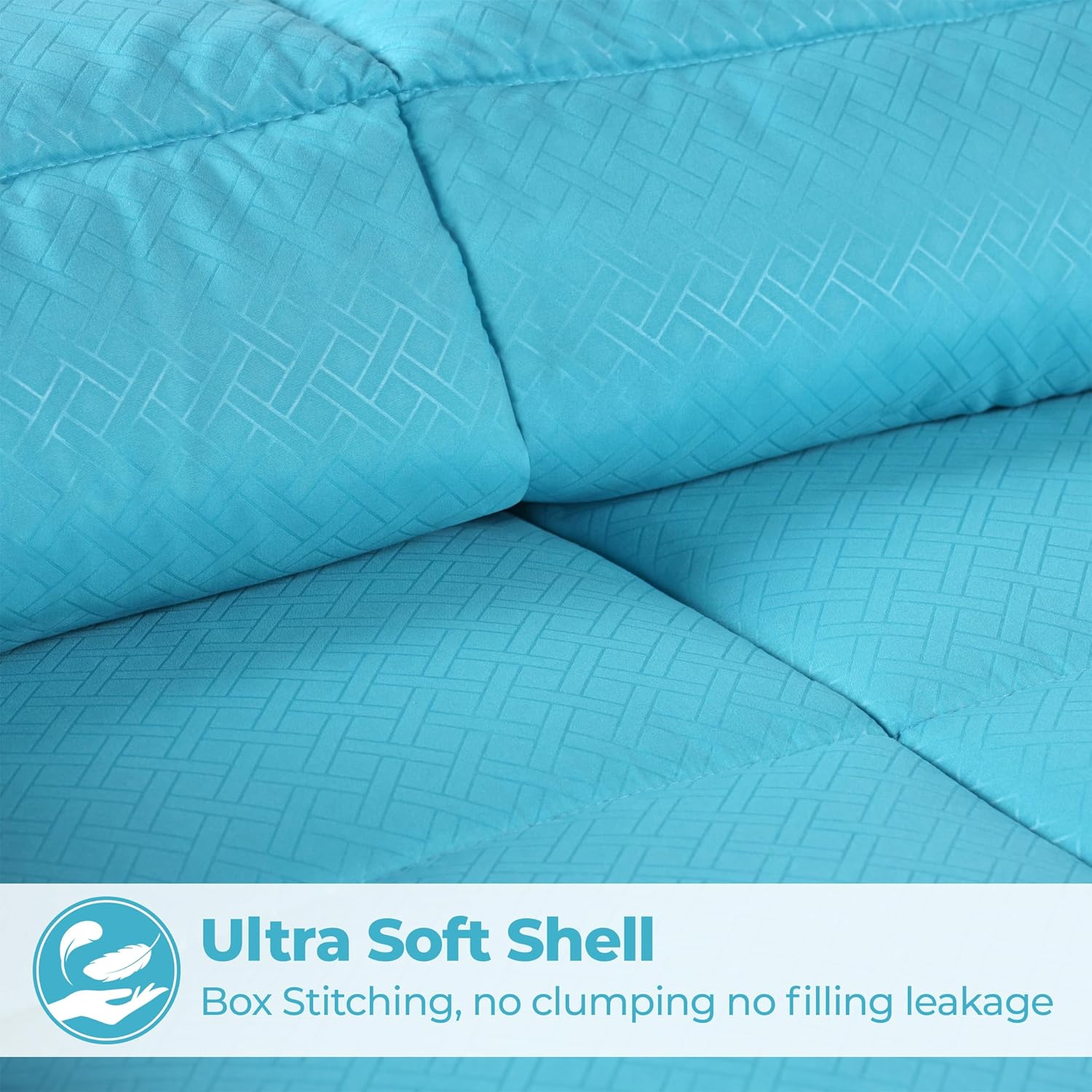 Superior Microfiber Basketweave Comforter, Down Alternative Bedding, Medium Weight, Fluffy, Decorative, Plush Duvet Insert, Oversized Blanket, Box Quilt Design, Monochrome, Full/Queen, Winter Blue