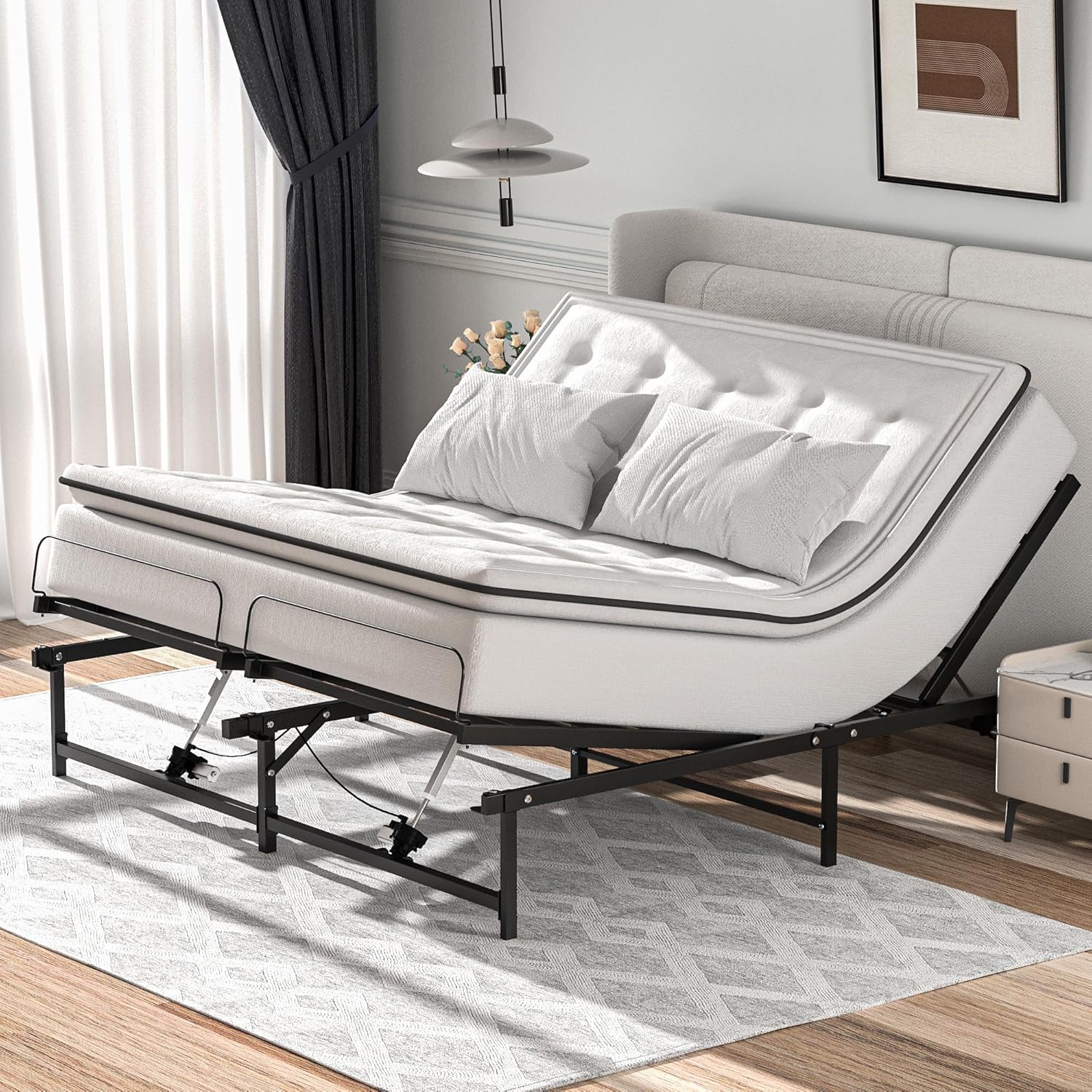 JAXPETY Adjustable Bed Frame King Electric Adjustable Bed Base with Head and Foot Incline Low-Noise Motor and Remote Control, Electric Bed Frame Fit for Most Mattress, Black